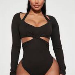 Fashion Nova Black Cut-Out Bodysuit